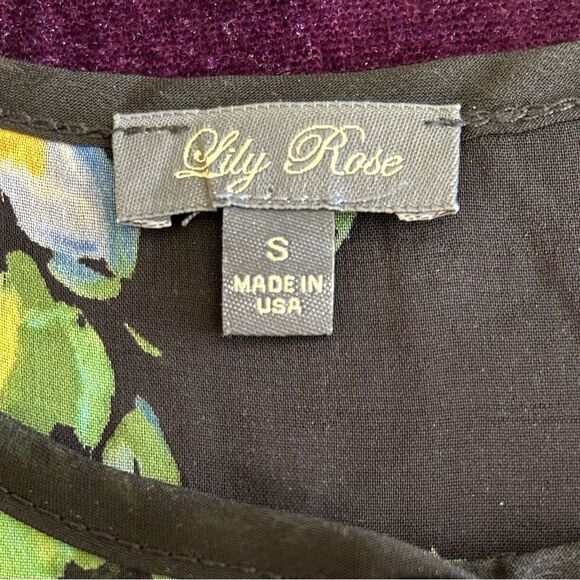 Lily Rose Pink and Yellow Sheer Floral and Black Blouse, Size S - Picture 2 of 11